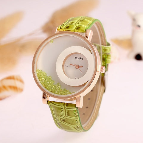 New Fashion Leather Strap Women Rhinestone Wrist Watches Casual Women Dress Watches Crystal Solid Color Hot Relogio Feminino